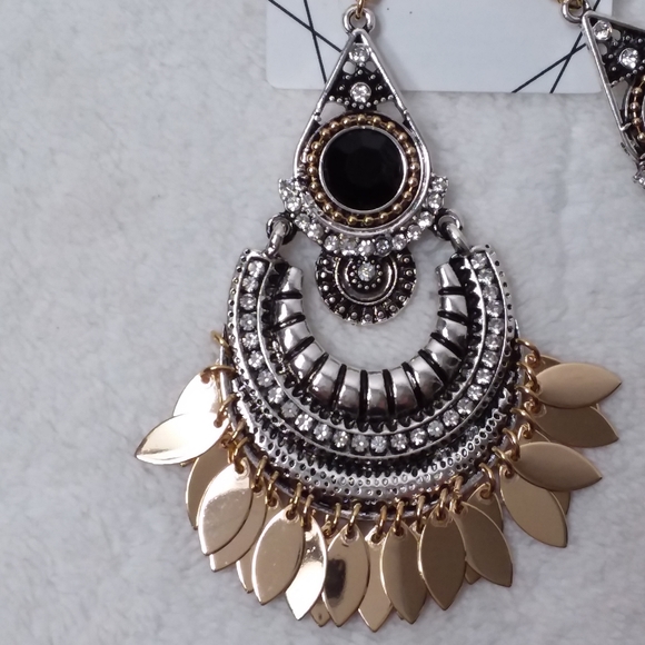 Dangle Pierce Earrings Gold Silver Tone Clear Rhinestones Aldo - Picture 4 of 7